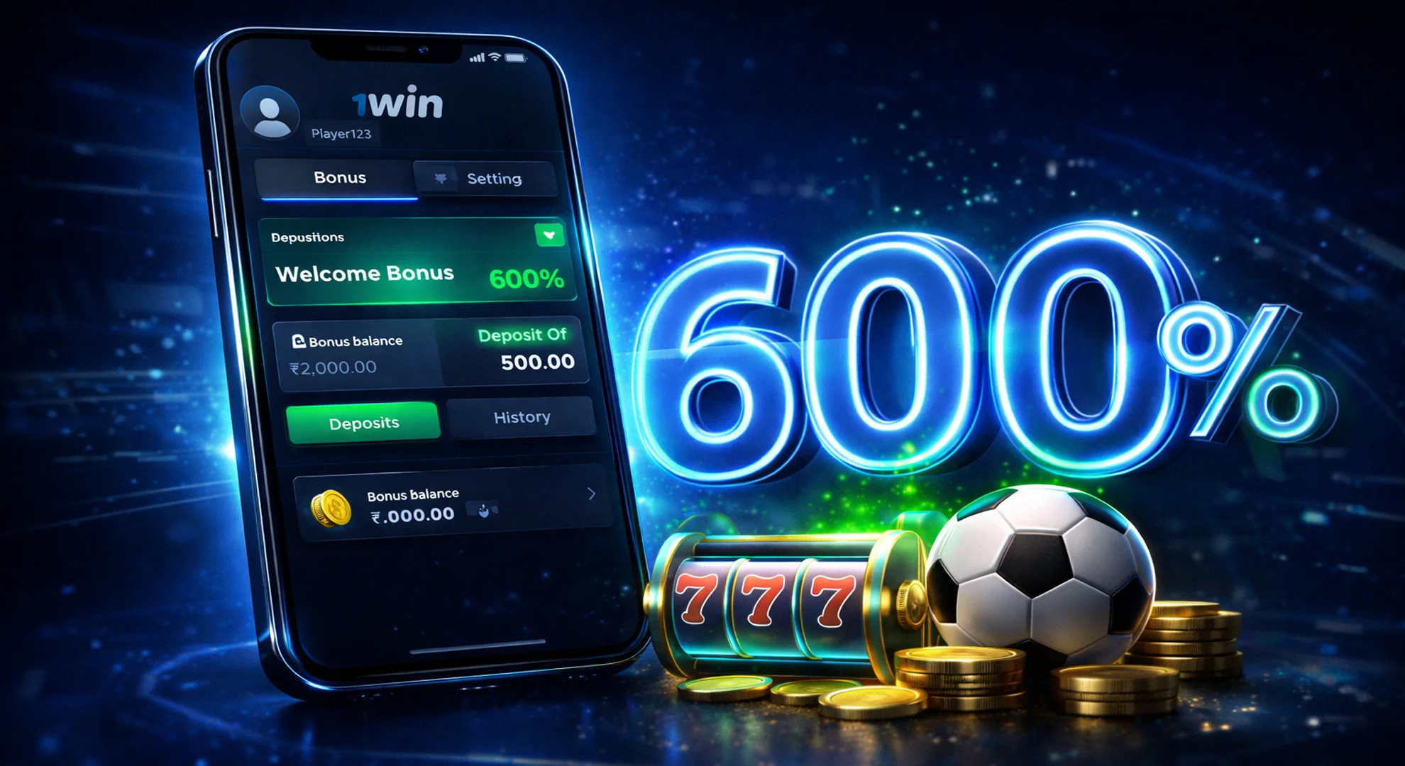1win 600% welcome bonus activated in user account Pakistan