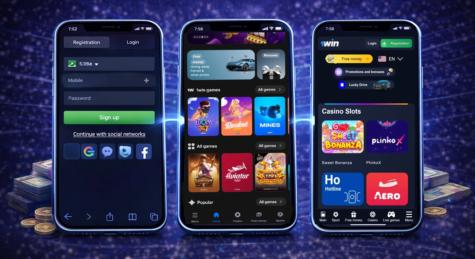 1win app first steps registration login deposit and start playing interface