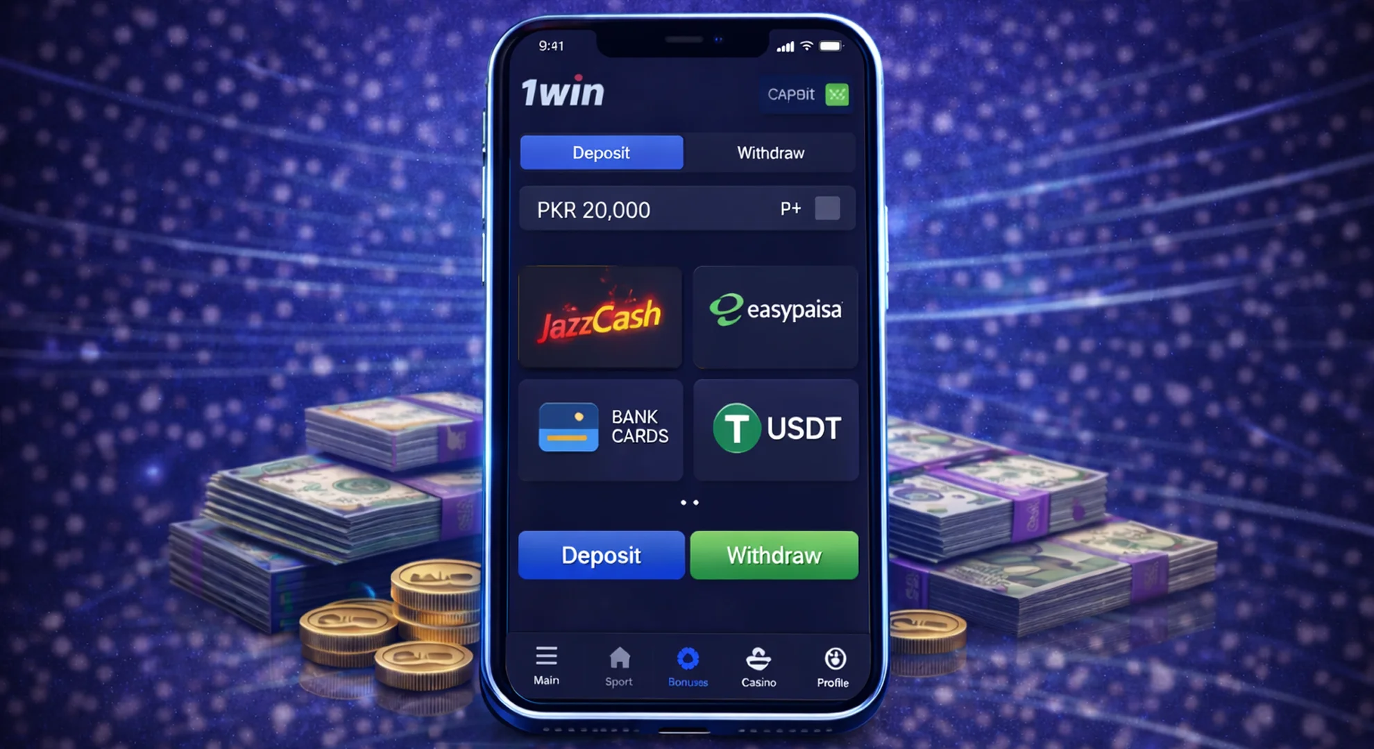1win app payment methods JazzCash Easypaisa deposit withdraw Pakistan