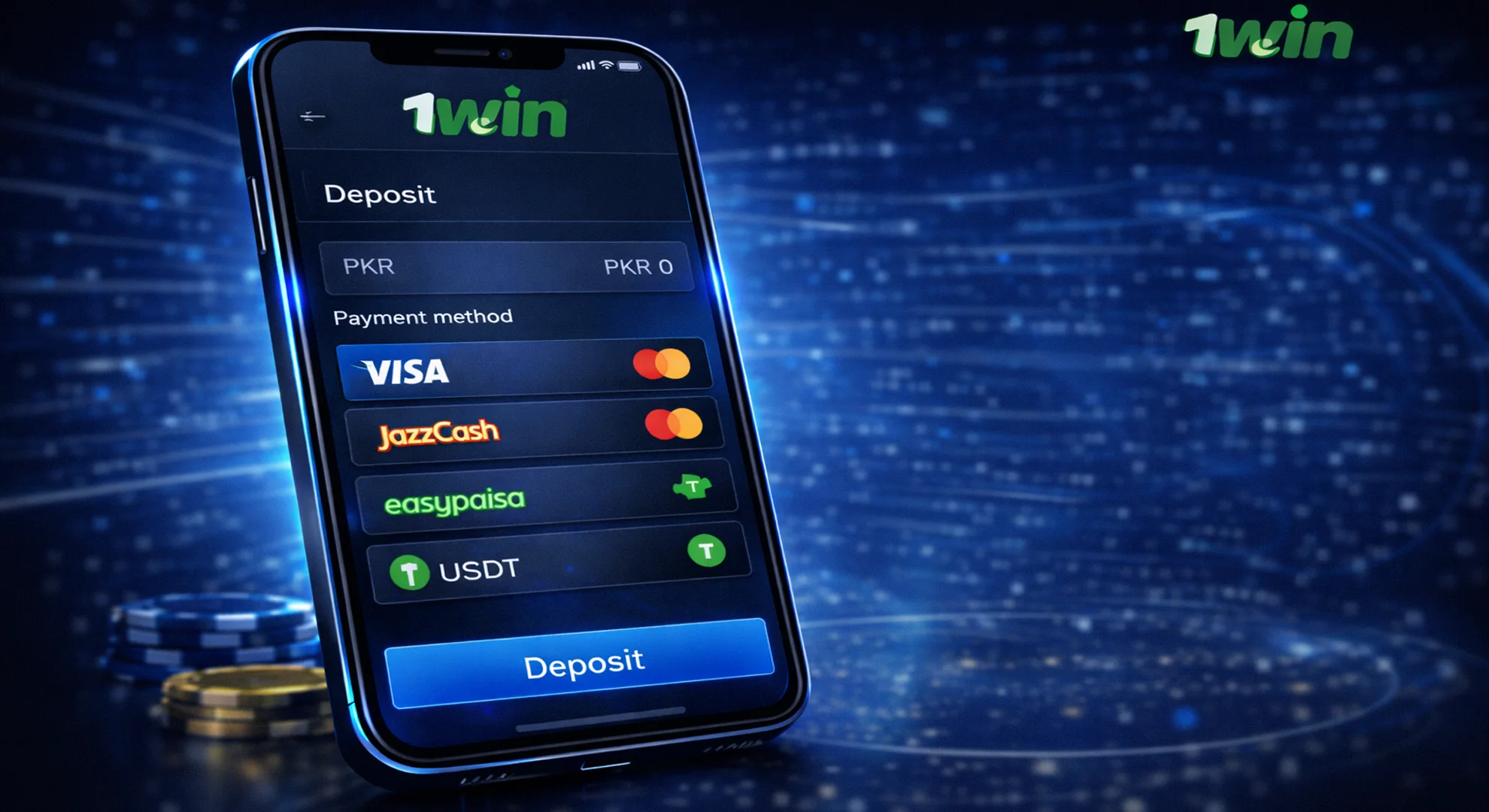 1win first deposit process on mobile with payment methods in Pakistan