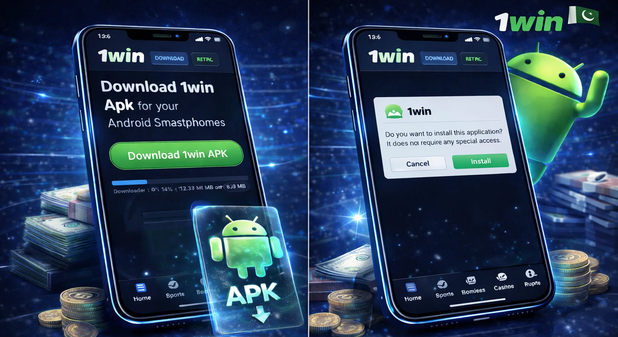 download 1win apk for android smartphones installation screen