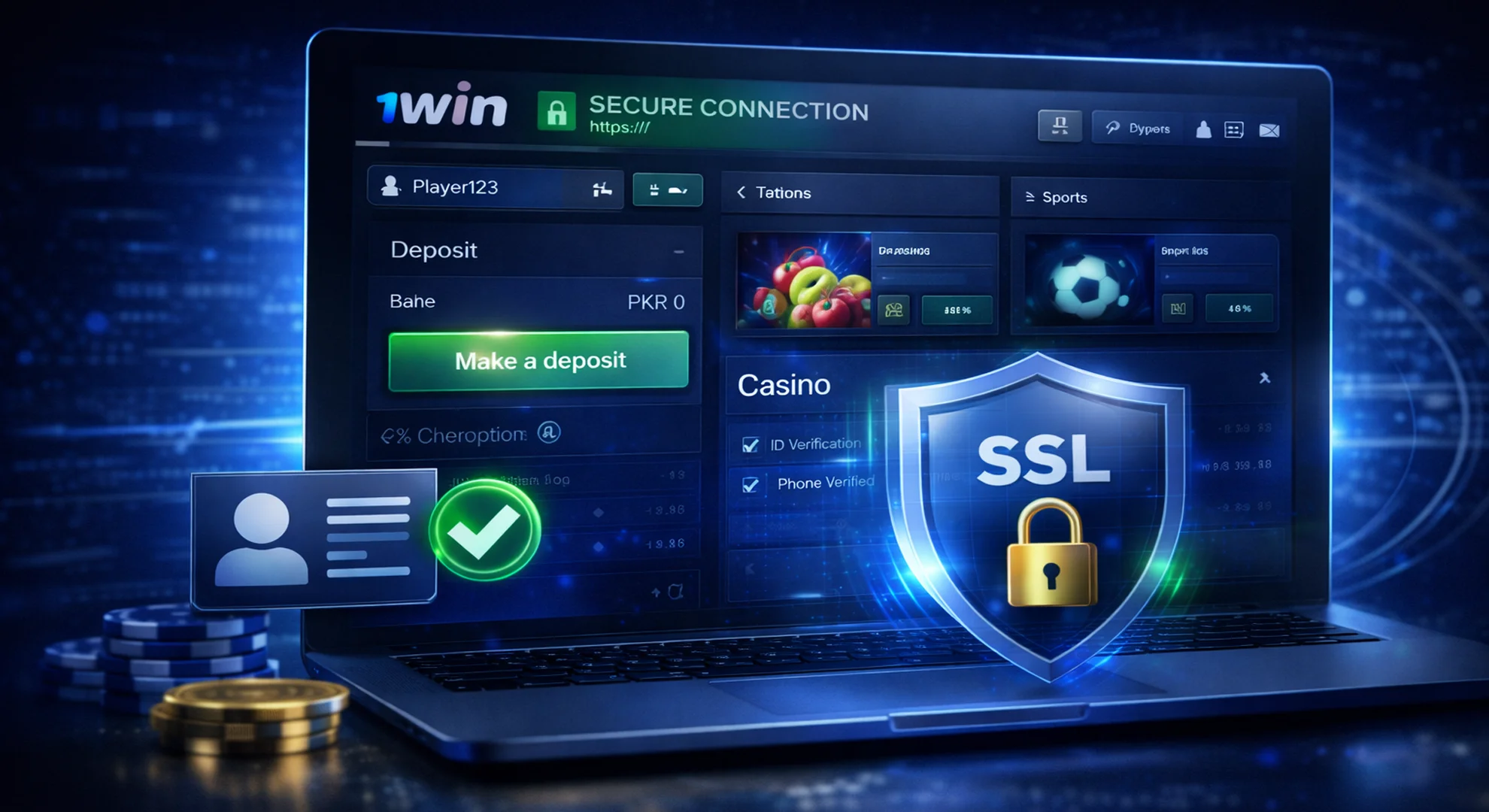 secure 1win casino and bookmaker platform in Pakistan with SSL protection and verified account interface