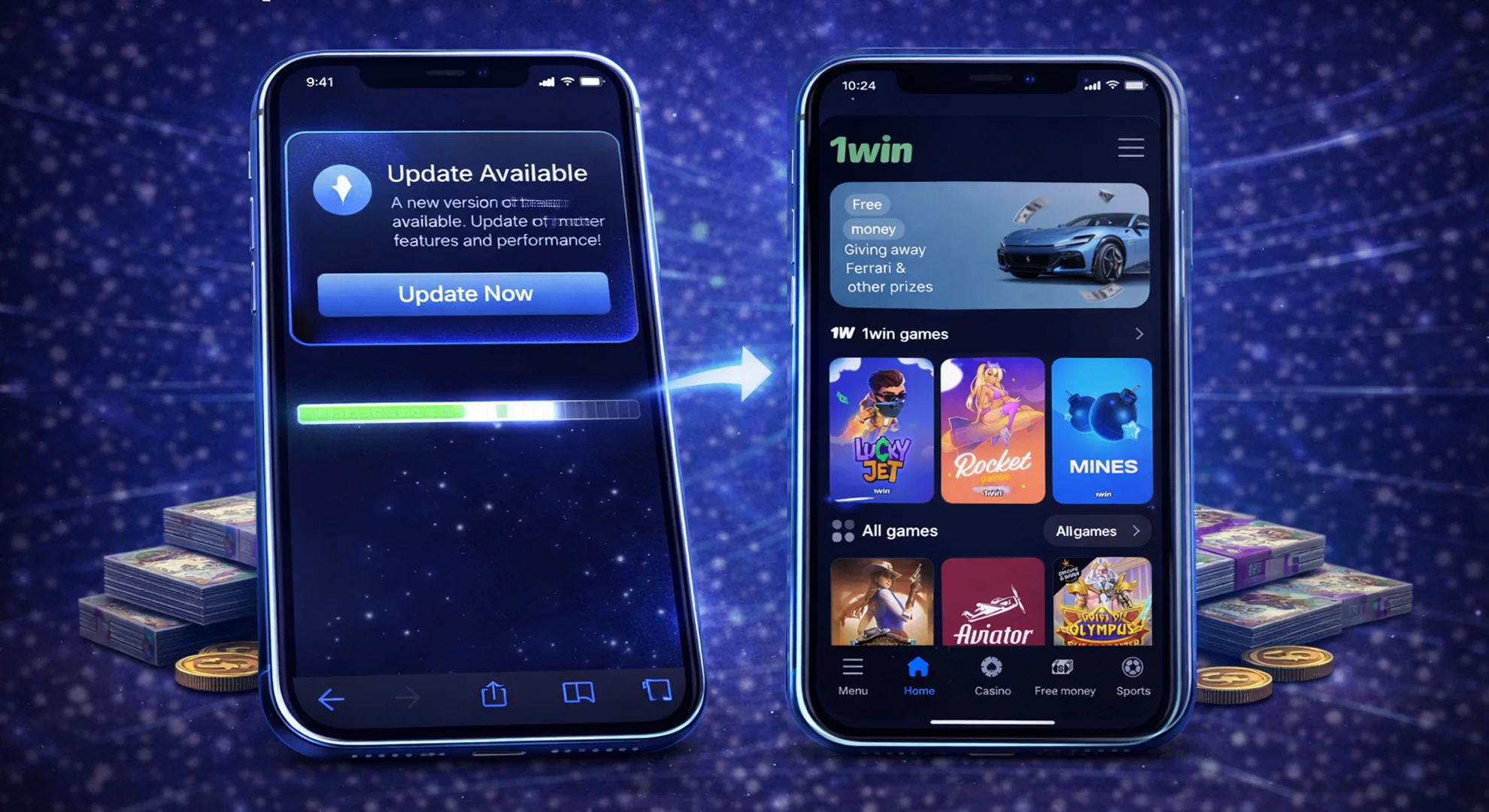 1win app update process latest version installation on smartphone