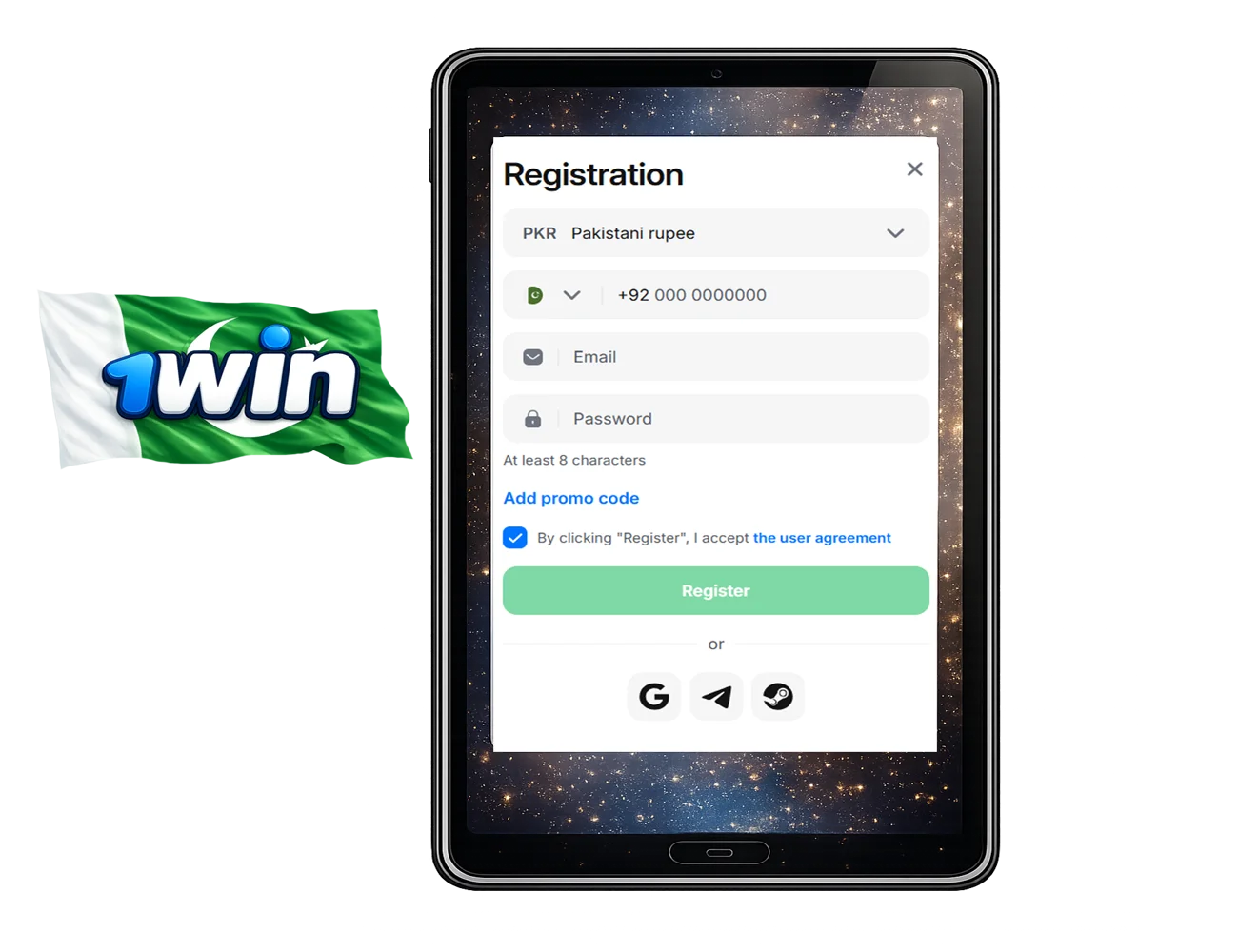 1win registration form with welcome bonus on official website Pakistan