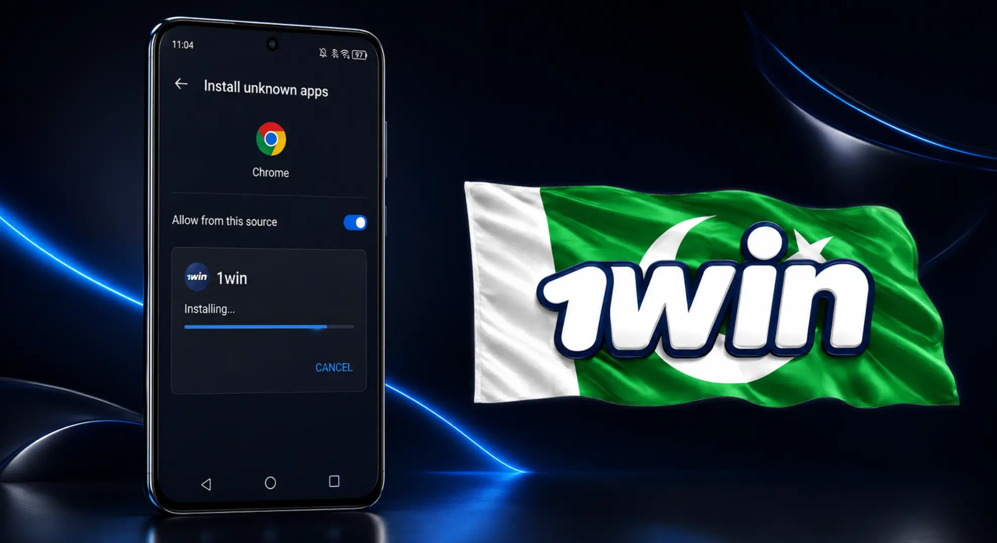 1win APK download progress on Android mobile device